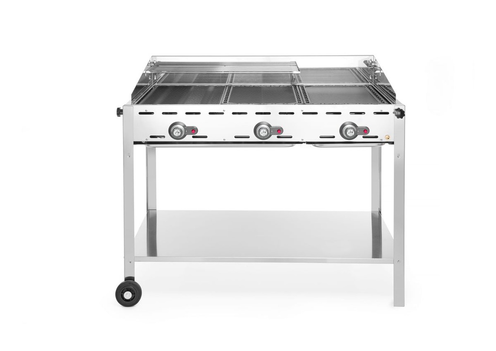 [BM-HENDI-149591] Green Fire su 3 degikliais, HENDI, Profi Line, Su apatine lentyna ir ratukais., 17,4kW, 1078x612x(H)825mm