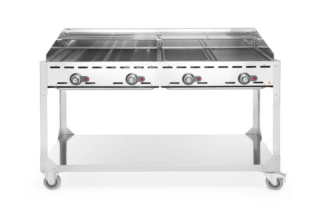 [BM-HENDI-149614] Green Fire su 4 degikliais, HENDI, Profi Line, Ant važiuoklės su ratukais, Šviesiai pilka, 22kW, 1400x612x(H)825mm