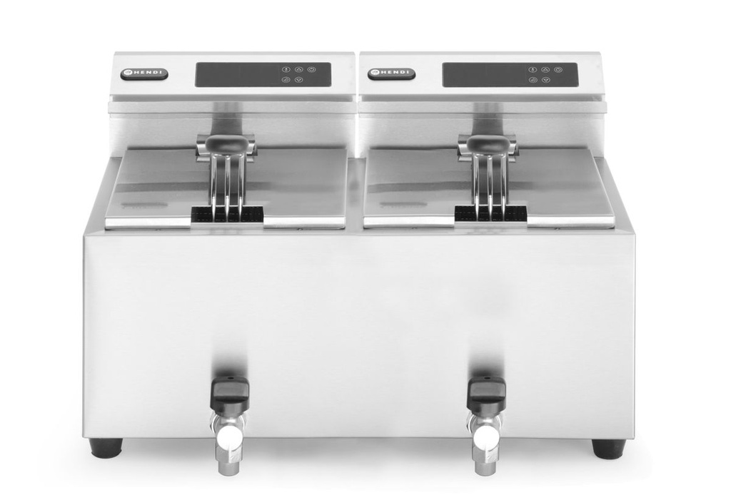 [BM-HENDI-207376] Skaitmeninė gruzdintuvė su išleidimo čiaupu - 2 x 8 l, HENDI, Profi Line, 16L, 230V/7000W, 605x515x(H)350mm