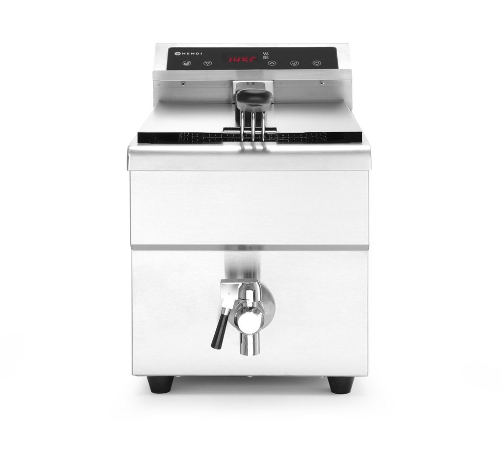 [BM-HENDI-215012] Indukcinė gruzdintuvė su išleidimo čiaupu, 8 l, HENDI, 8L, Šviesiai pilka, 230V/3500W, 288x619x(H)408mm