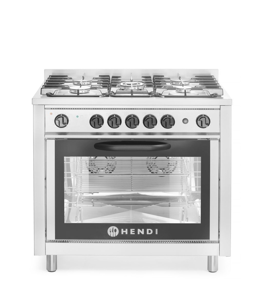 [BM-HENDI-225707] Dujinė viryklė - 5 degikliai su elektrine orkaite, HENDI, Kitchen Line, Sidabrinė, 230V/2900W, 14,3kW, 900x653x(H)900mm