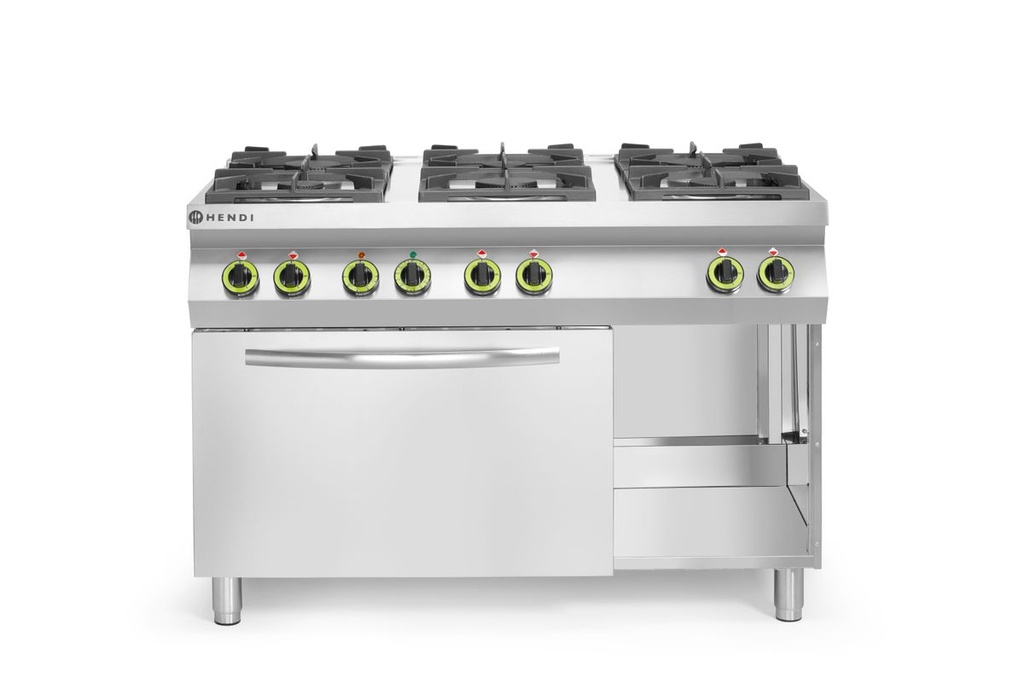[BM-HENDI-225899] Dujinė viryklė Kitchen Line 6 degiklių su konvekcine orkaite GN 1/1, HENDI, Kitchen Line, 230V/3000W, 28,5kW, 1200x722x(H)900mm