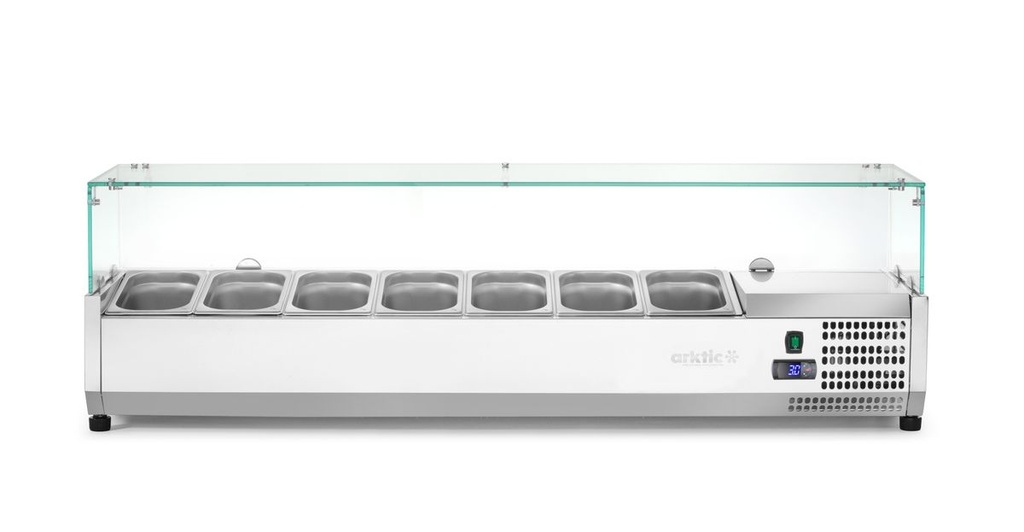 [BM-HENDI-232910] Šaldomas stalviršinis serviravimo indas GN 1/4, Arktic, 7x GN 1/4, GN 1/4, 31,5L, 230V/180W, 335x1505x(H)460mm