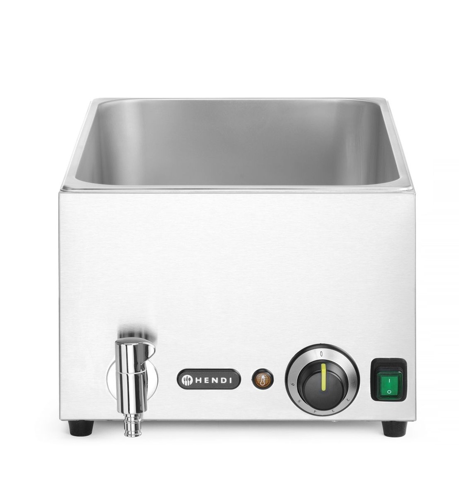 [BM-HENDI-238912] Bain-marie (vandens vonelė) su nuleidimo čiaupu Ranger, HENDI, GN indams: maks. aukštis 150 mm, GN 1/1, 220-240V/1000W, 576x334x(H)241mm