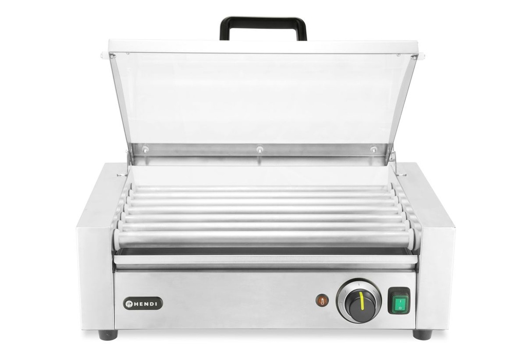 [BM-HENDI-268636] Ritininis dešrelių grilis, 1 zonos su energiją taupančiu dangčiu, HENDI, 7 volai, 230V/620W, 566x375x(H)259mm
