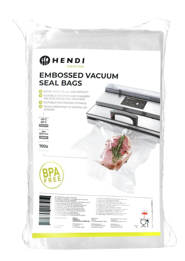 [BM-HENDI-297414] Rantyti vakuuminiai maišeliai, HENDI, Rifliuoti pakavimo maišeliai, 100 pcs., 150x250mm