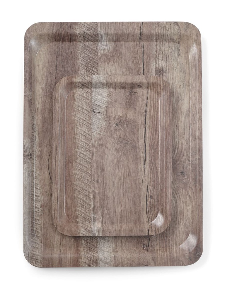 [BM-HENDI-508954] Serviravimo padėklas su melamino danga, neslystantis, su medžio imitacija, AmerBox, Tamsaus medžio, 370x530mm