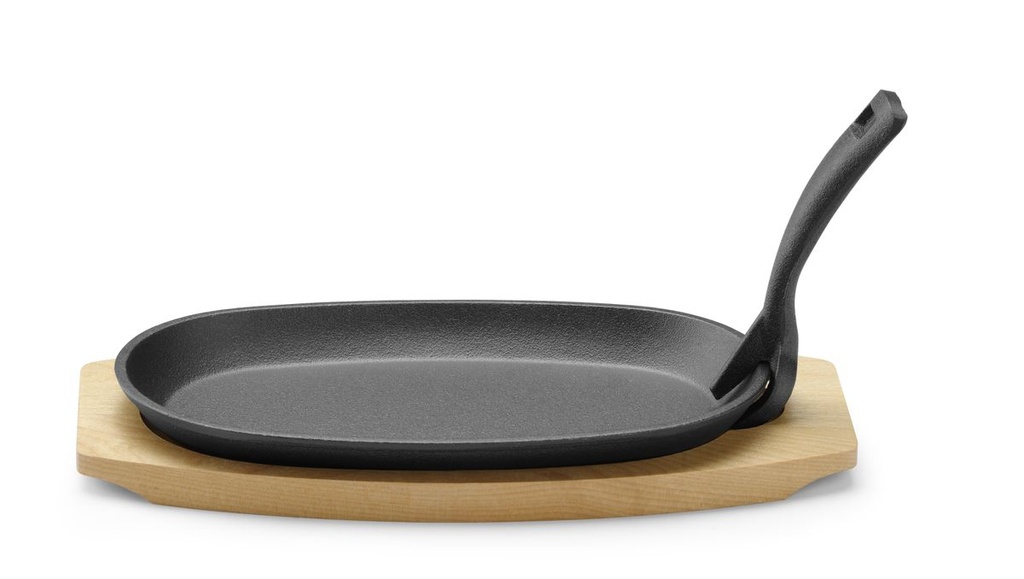 [BM-HENDI-629383] Ketaus lėkštė su mediniu padėklu ir laikikliu, HENDI, Juoda, 280x143x(H)33mm, Ovalus