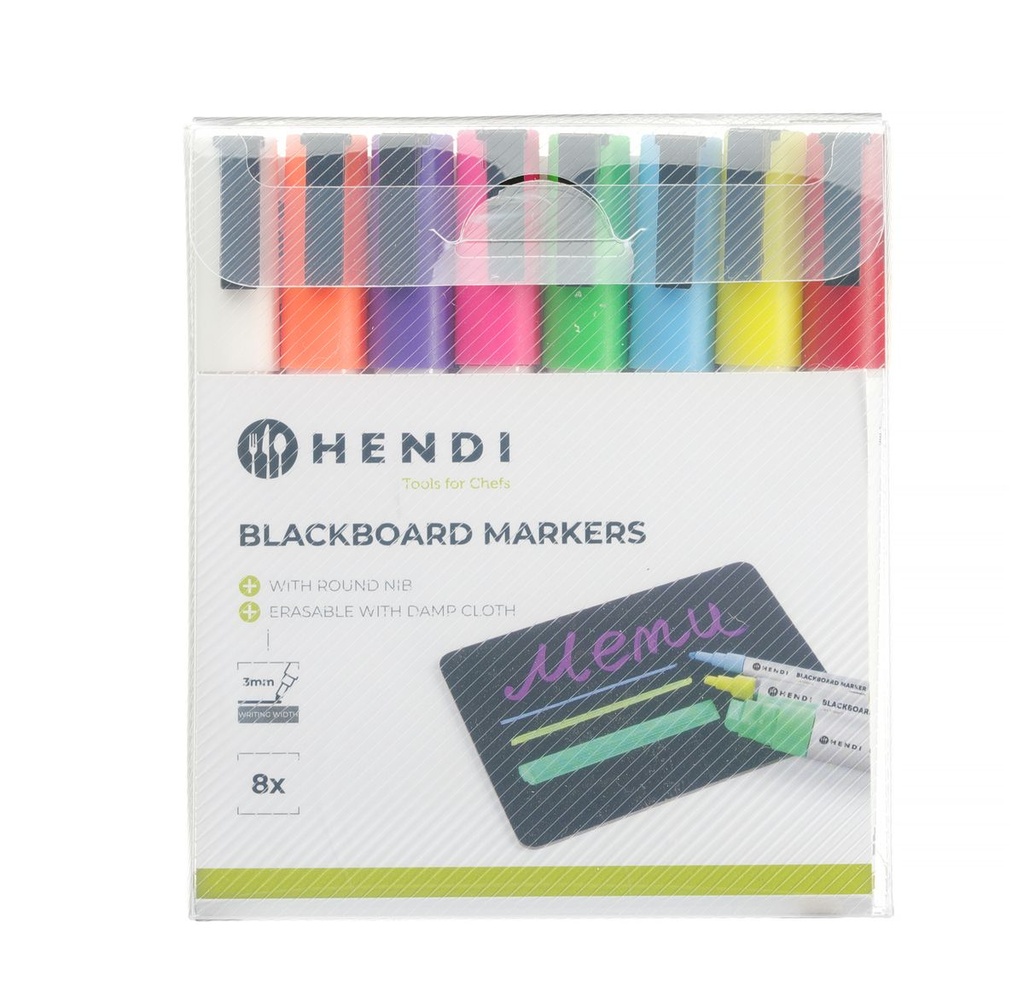 [BM-HENDI-664278] Kreidiniai žymekliai 3 mm, HENDI, 1 balta, 1 raudona, 1 mėlynas, 1 žalia, 1 geltona, 1 violetinis, 1 oranžinis ir 1 rožinis markeris