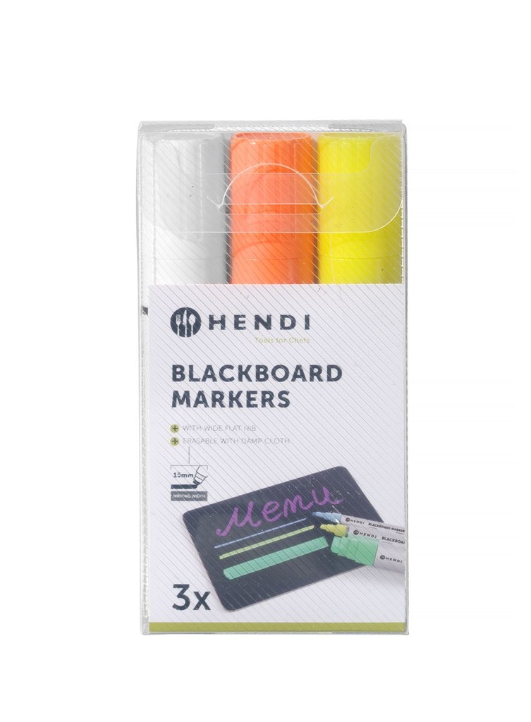 [BM-HENDI-664339] Kreidinės lentos žymekliai 15 mm, HENDI, 1 balta, 1 oranžinis ir 1 geltonas markeris, 3 pcs