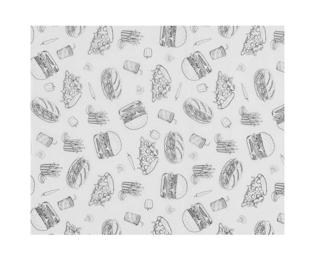 [BM-HENDI-678268] Riebalams atsparus popierius, HENDI, Fast Food iliustracijų raštas, 500 pcs., 200x250mm