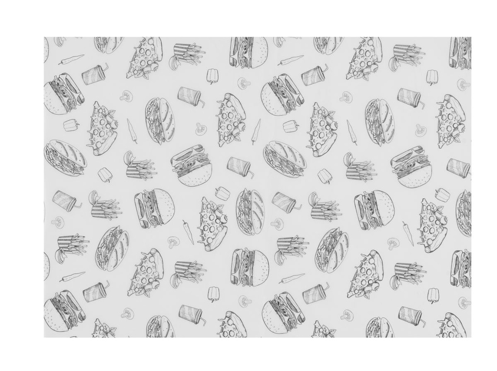 [BM-HENDI-678275] Riebalams atsparus popierius, HENDI, Fast Food iliustracijų raštas, 500 pcs., 250x350mm