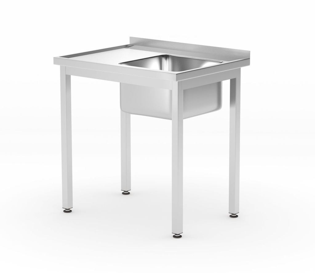[BM-HENDI-811863] Stalas su plautuve ir lentyna – varžtinis, gylis 600 mm, HENDI, Profi Line, Dešinė pusė, 800x600x(H)850mm