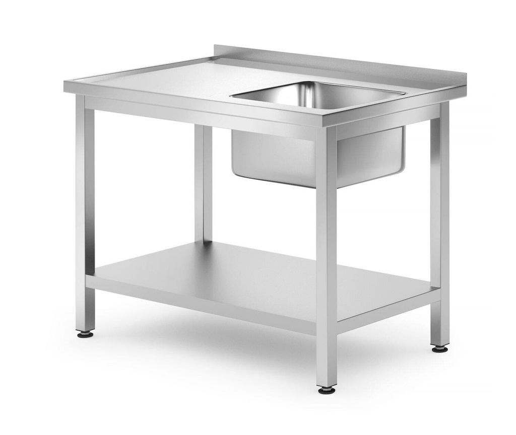 [BM-HENDI-812938] Stalas su plautuve ir lentyna – varžtinis, gylis 700 mm, HENDI, Profi Line, Dešinė, 1000x700x(H)850mm