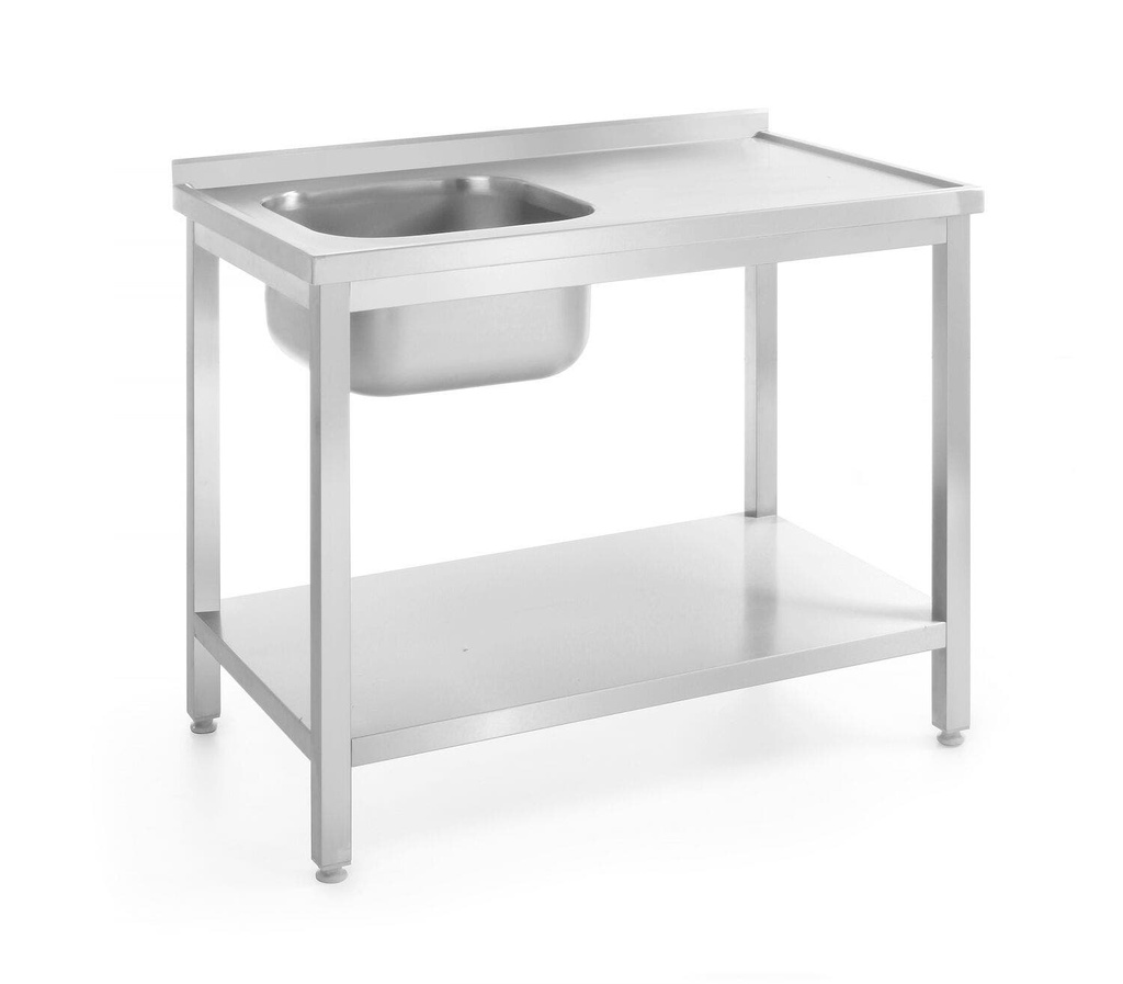 [BM-HENDI-812945] Stalas su plautuve ir lentyna – varžtinis, gylis 700 mm, HENDI, Profi Line, Kairė, 1000x700x(H)850mm