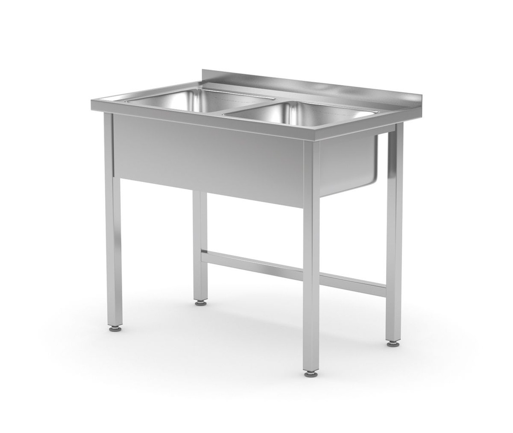 [BM-HENDI-815007] Stalas su 2 plautuvėmis – suvirintas, HENDI, Kitchen Line, 1000x600x(H)850mm