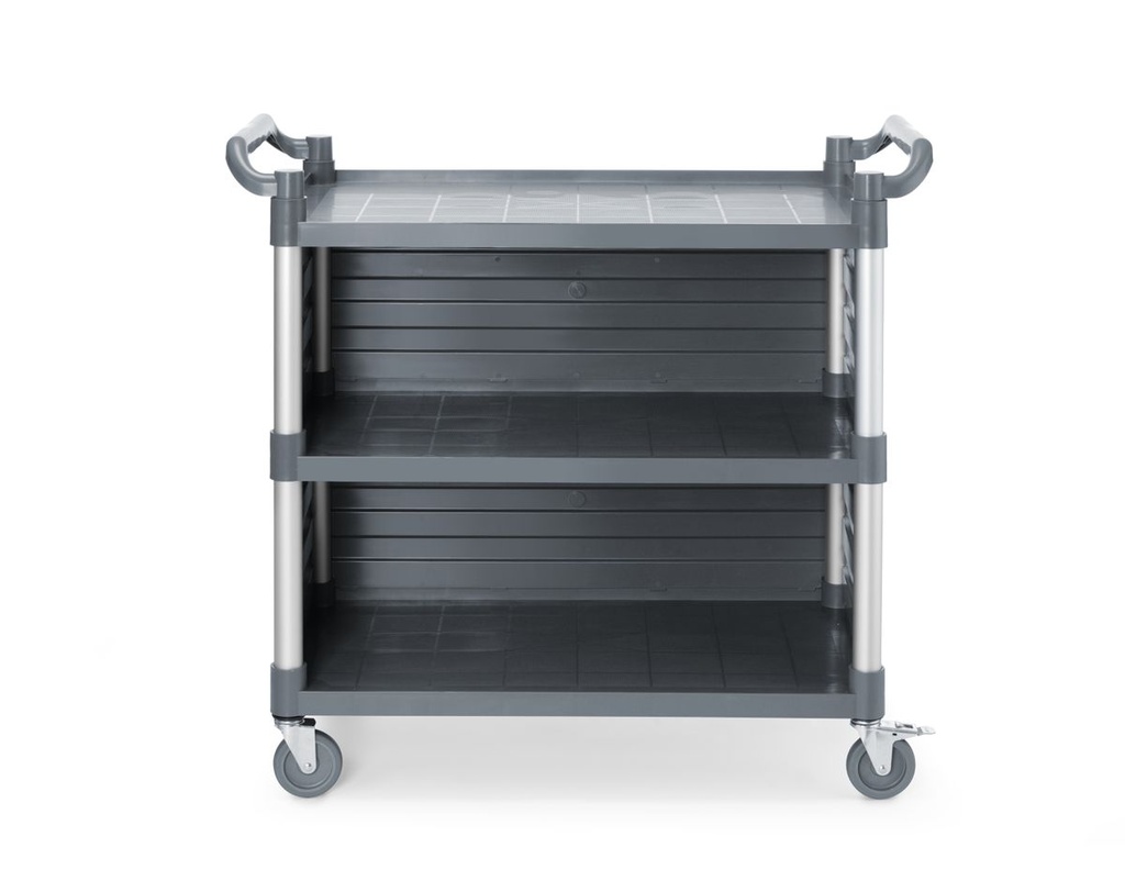 [BM-HENDI-816271] 3 lentynų polipropileninis serviravimo vežimėlis, didelis, AmerBox, Su lentynų šoniniais skydais, 1010x500x(H)960mm