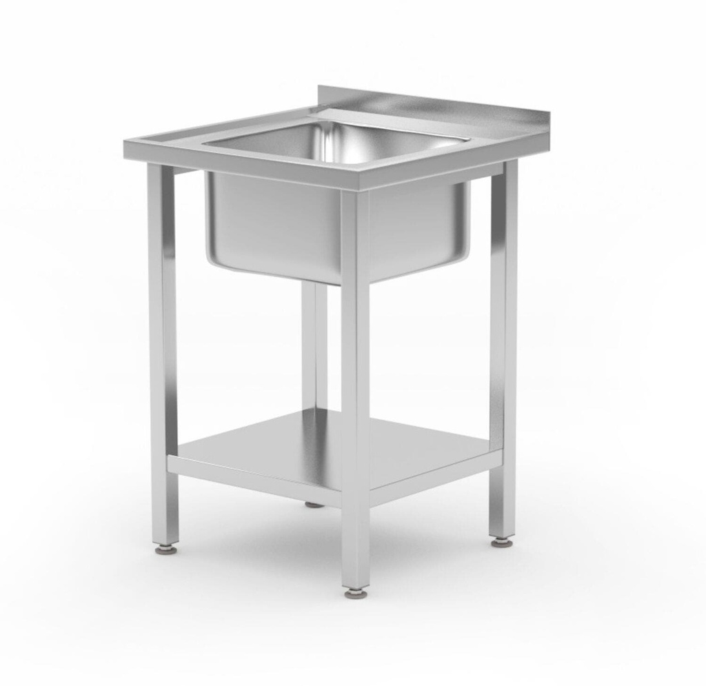 [BM-HENDI-816806] Stalas su plautuve ir lentyna, surinktas varžtais, HENDI, Kitchen Line, plautuvė viduryje, 600x600x(H)850mm