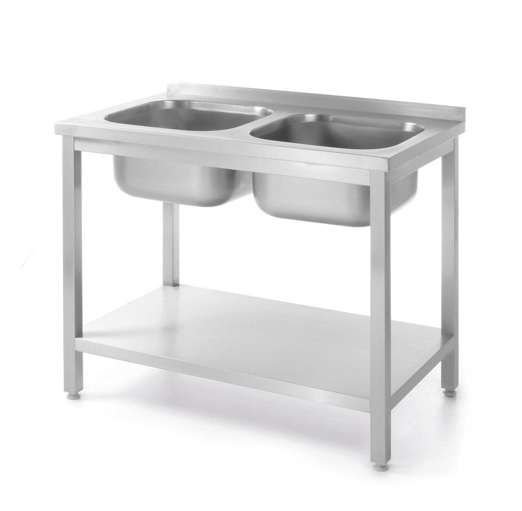 [BM-HENDI-817032] Stalas su 2 plautuvėmis ir lentyna, surinktas varžtais, HENDI, Kitchen Line, Dvi plautuvės, 1000x600x(H)850mm