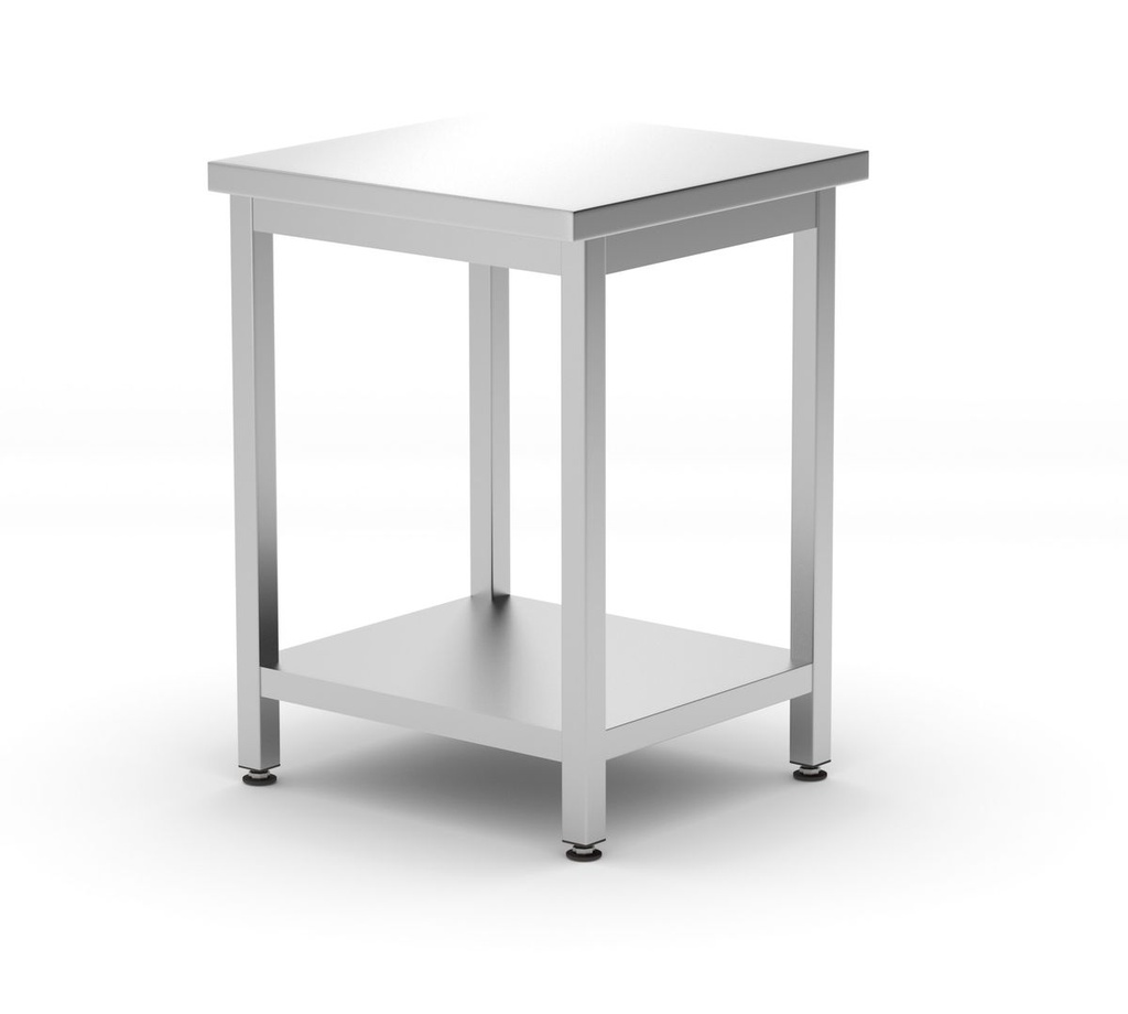 [BM-HENDI-817094] Centrinis stalas su lentyna – varžtinis, gylis 600 mm, HENDI, Kitchen Line, 600x600x(H)850mm