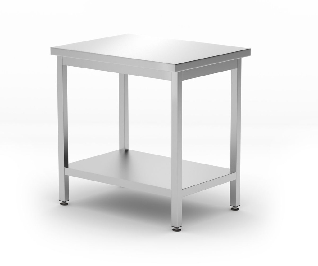 [BM-HENDI-817100] Centrinis stalas su lentyna – varžtinis, gylis 600 mm, HENDI, Kitchen Line, 800x600x(H)850mm