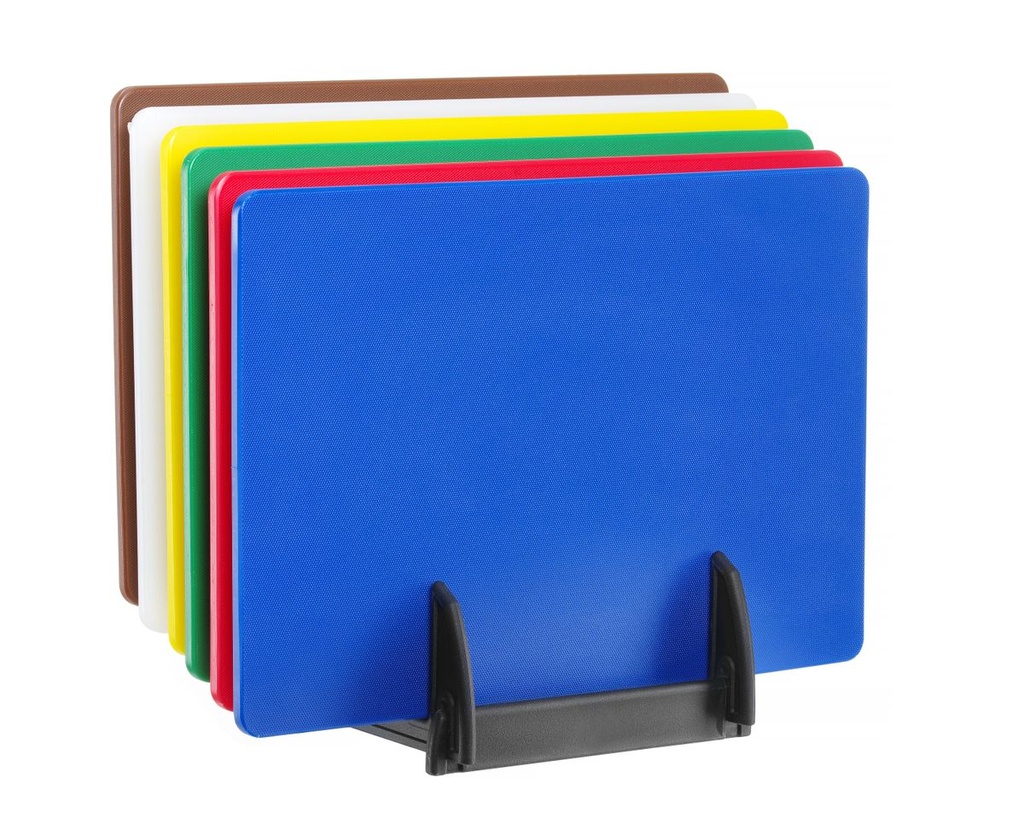 [BM-HENDI-825686] Pjaustymo lentelių HACCP komplektas su stovu – 6 vnt., HENDI, 6 pcs., 450x300mm, Stačiakampis