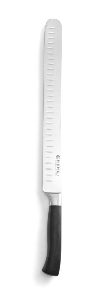 [BM-HENDI-844328] Kumpio / lašišos peilis, HENDI, Profi Line, Granton įdubos, Juoda, (L)430mm