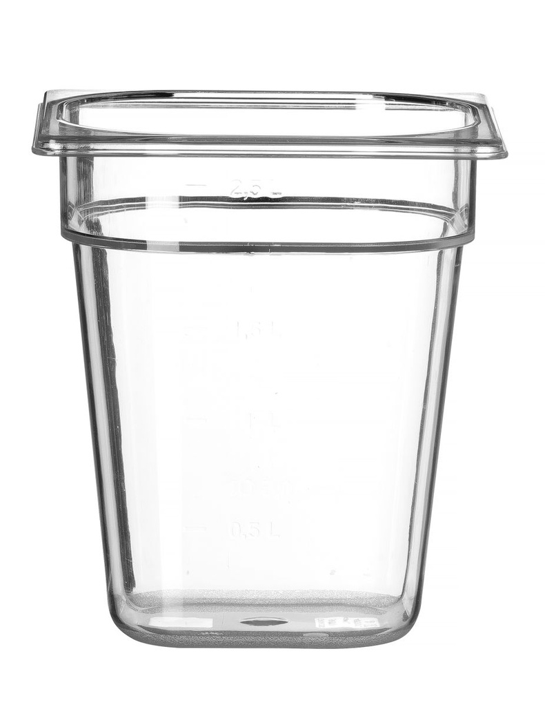 Indas GN 1/6 polikarbonatinis, HENDI, Profi Line, GN 1/6, 3,4L, Skaidri, 176x162x(H)200mm
