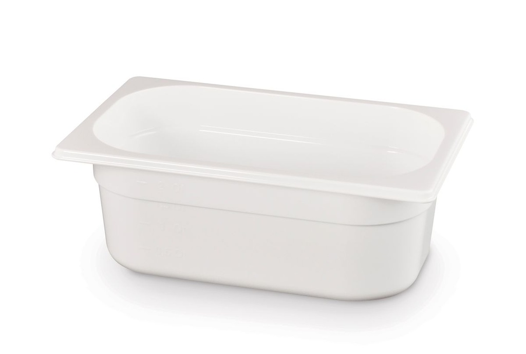Baltas polikarbonatinis indas GN 1/4, HENDI, GN 1/4, 2,8L, Balta, 265x162x(H)100mm