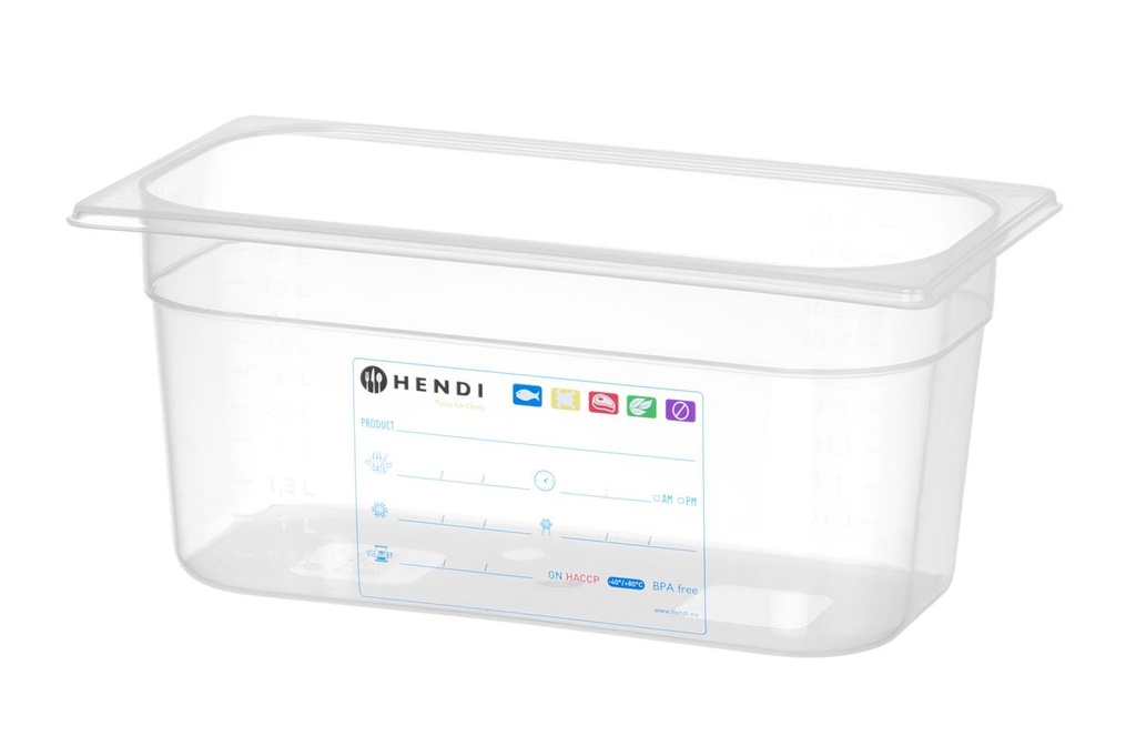 [BM-HENDI-880265] Indas GN 1/3 HACCP, HENDI, GN 1/3, 5,7L, Skaidri, 325x176x(H)150mm