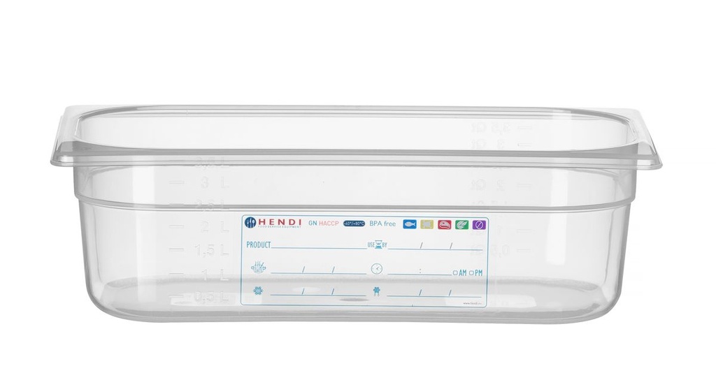 [BM-HENDI-880272] Indas GN 1/3 HACCP, HENDI, GN 1/3, 4L, Skaidri, 325x176x(H)100mm