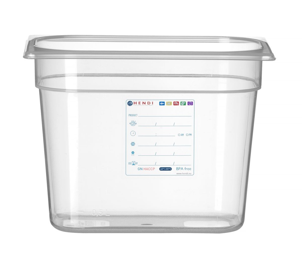 [BM-HENDI-880357] Indas GN 1/4 HACCP, HENDI, GN 1/4, 5,5L, Skaidri, 265x162x(H)200mm
