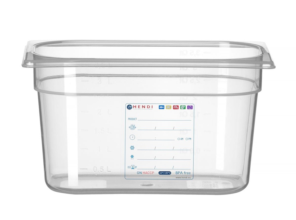 [BM-HENDI-880364] Indas GN 1/4 HACCP, HENDI, GN 1/4, 3,5L, Skaidri, 265x162x(H)150mm