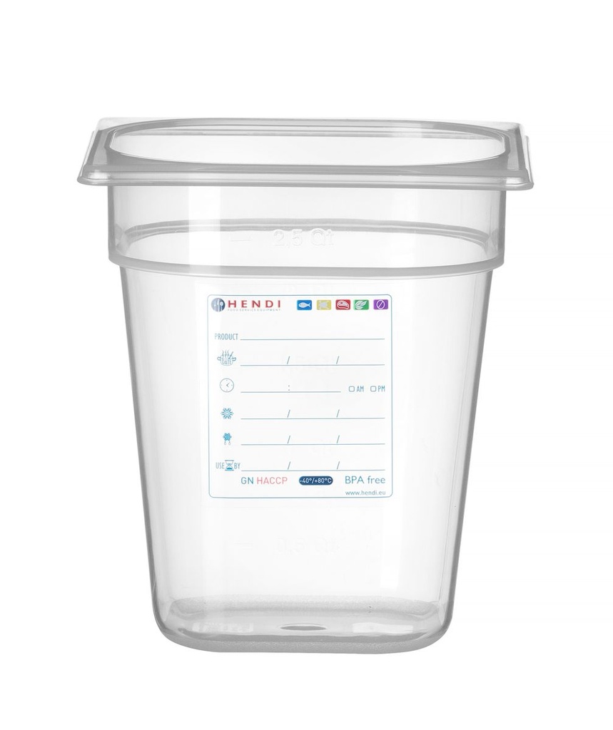 [BM-HENDI-880456] Indas GN 1/6 HACCP, HENDI, GN 1/6, 3,4L, Skaidri, 176x162x(H)200mm